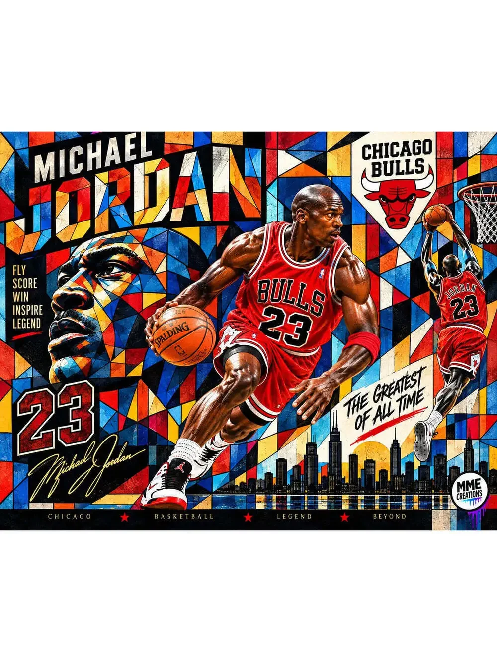 4739 Michael Jordan Stained Glass × Cubism AG Collection 8x10 Landscape Print
